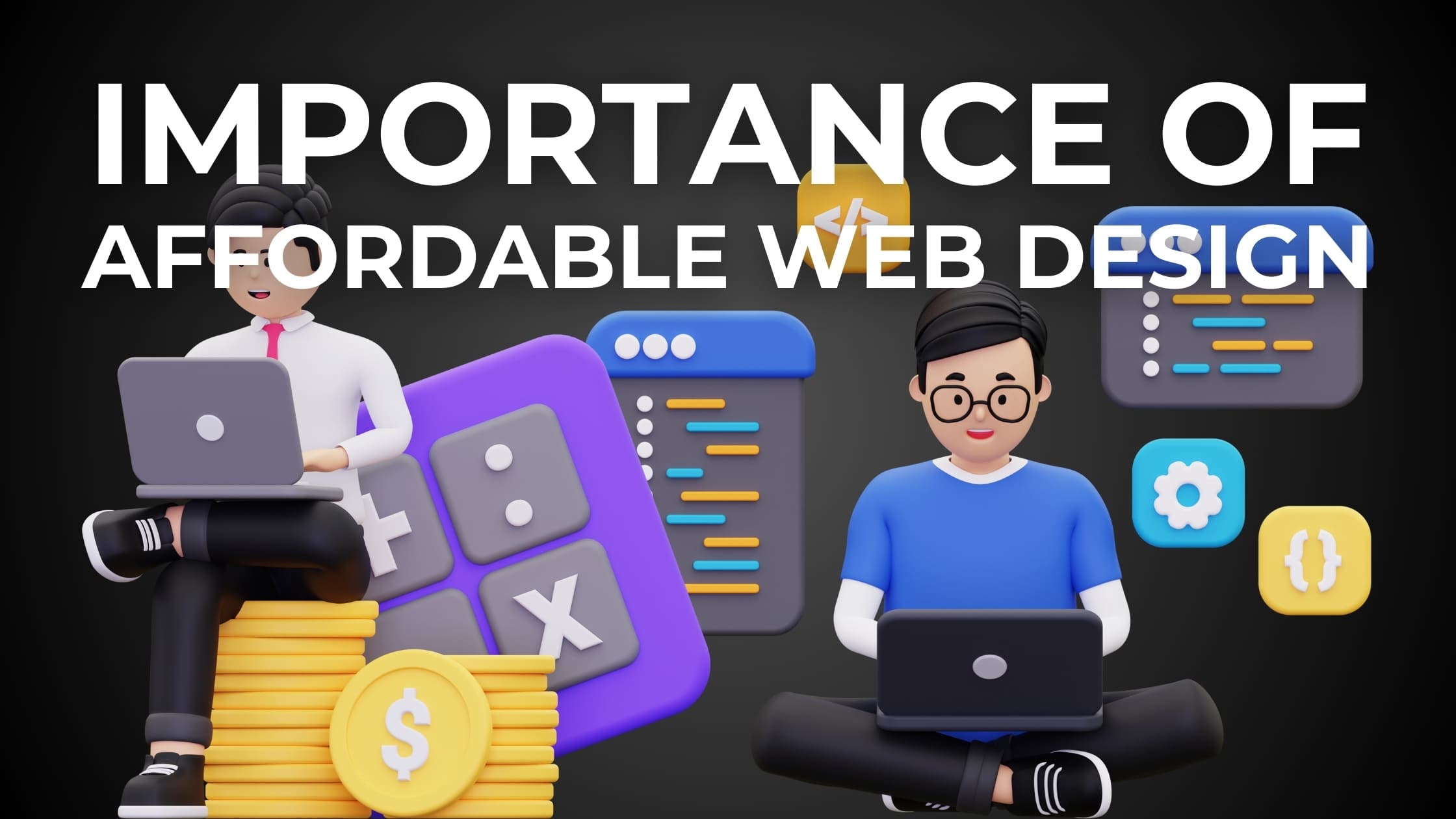 Illustration of a professional and a casual web designer working on affordable web design for small businesses in south africa, symbolizing cost-effective digital solutions.