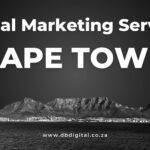 Grayscale landscape photo of table mountain and a grey background gradient, with text saying "digital marketing services cape town".